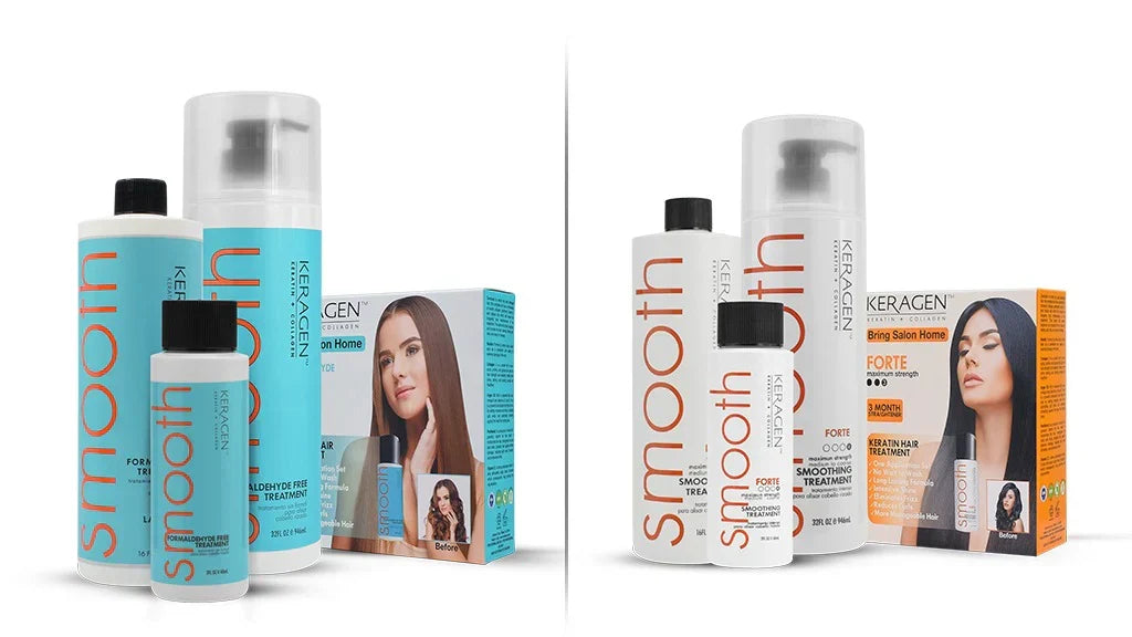 Keragen smoothing treatment being applied to hair for a smooth, shiny, and frizz-free finish