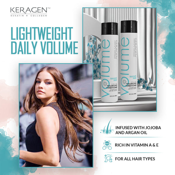 KERAGEN Volumizing Conditioner - For Fine Hair with Keratin & Collagen - Keragen