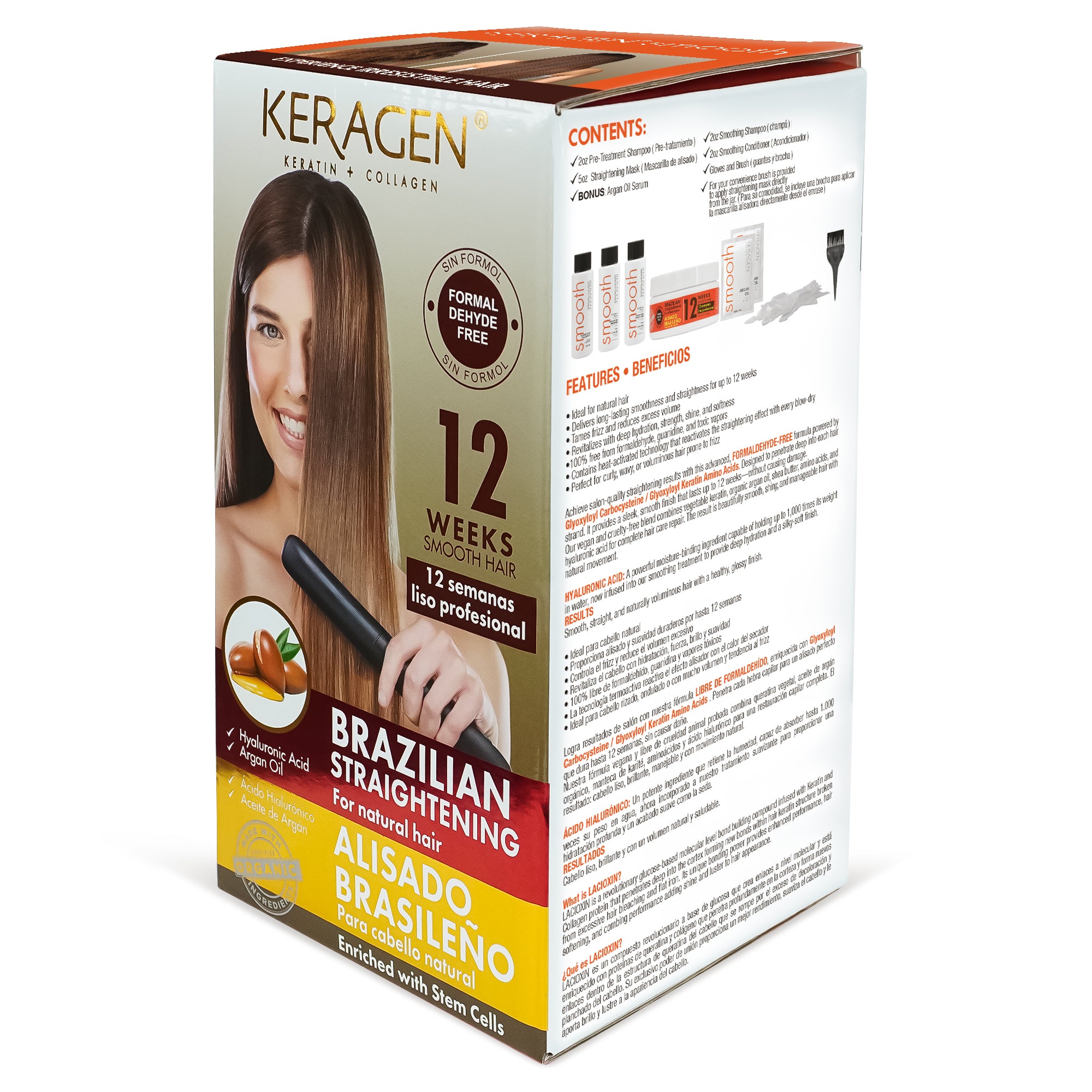 KERAGEN At-Home Hair Straightening Kit – Formaldehyde-Free Smoothing Treatment for Frizz-Prone Hair | 12-Week Humidity-Proof Results | Fine, Medium & Coarse Hair Types | Organic Ingredients