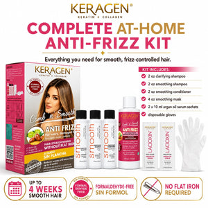 KERAGEN Smoothing Hair Treatment Kit – Frizz Control for Frizzy Hair | At-Home Use, No Flat Iron Required