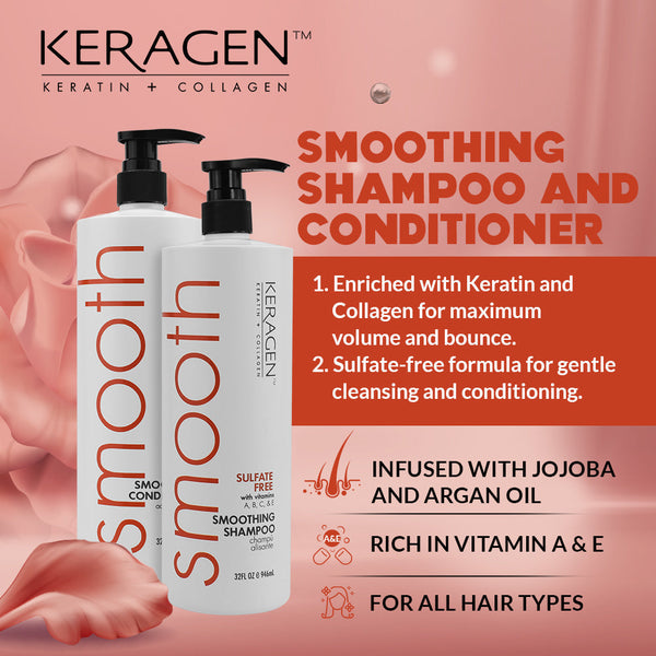 Keragen - Smoothing Shampoo and Conditioner Set with Keratin and Collagen