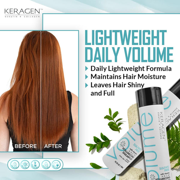 KERAGEN Volumizing Shampoo & Conditioner Duo - For Fine Hair with Keratin & Collagen