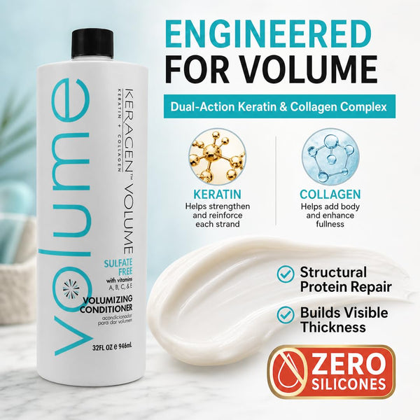 KERAGEN Volumizing Shampoo & Conditioner Duo - For Fine Hair with Keratin & Collagen