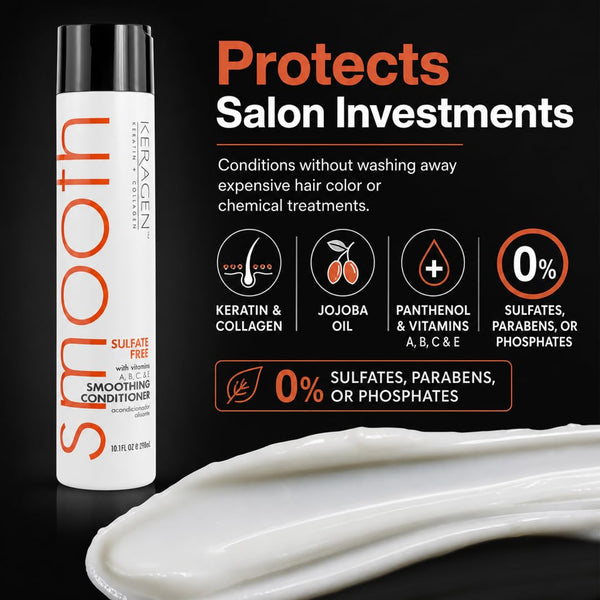 KERAGEN Smoothing Shampoo & Conditioner - Keratin & Collagen Infused Frizz Control System