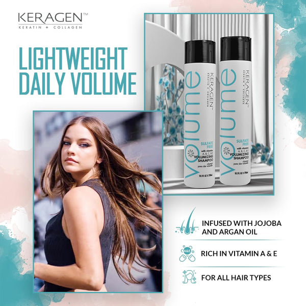 KERAGEN Volumizing Shampoo & Conditioner Duo - For Fine Hair with Keratin & Collagen