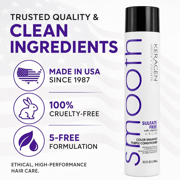 KERAGEN Sulfate-Free Color Enhance Purple Conditioner – Neutralizes Yellow Tones for Blonde & Silver Hair, with Keratin, Panthenol, Vitamins, Collagen & Jojoba Oil - Beauty Market Online