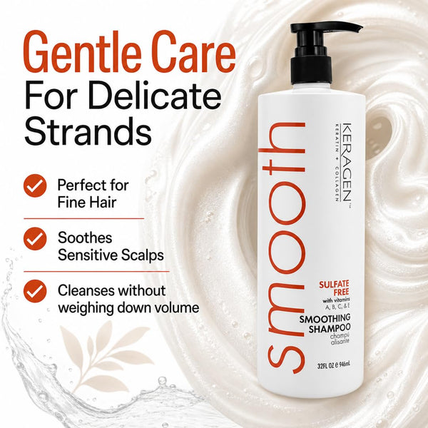 KERAGEN Smoothing Shampoo & Conditioner - Keratin & Collagen Infused Frizz Control System