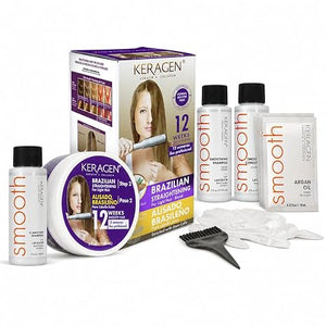 KERAGEN At-Home Hair Straightening Kit for Blonde Hair – Formaldehyde-Free Smoothing Treatment for Frizz-Prone Hair | 12-Week Humidity-Proof Results | Fine, Medium & Coarse Hair Types | Organic Ingredients