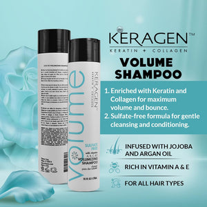 KERAGEN Volumizing Shampoo & Conditioner Duo - For Fine Hair with Keratin & Collagen
