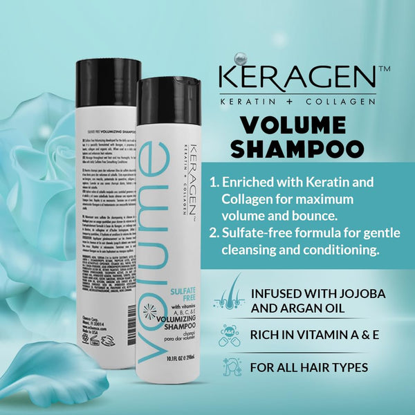 KERAGEN Volumizing Shampoo & Conditioner Duo - For Fine Hair with Keratin & Collagen