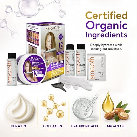 KERAGEN At-Home Hair Straightening Kit for Blonde Hair – Formaldehyde-Free Smoothing Treatment for Frizz-Prone Hair | 12-Week Humidity-Proof Results | Fine, Medium & Coarse Hair Types | Organic Ingredients