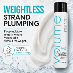 KERAGEN Volumizing Shampoo & Conditioner Duo - For Fine Hair with Keratin & Collagen