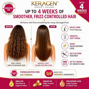 KERAGEN Smoothing Hair Treatment Kit – Frizz Control for Frizzy Hair | At-Home Use, No Flat Iron Required