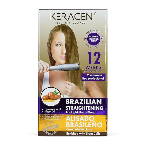 KERAGEN At-Home Hair Straightening Kit for Blonde Hair – Formaldehyde-Free Smoothing Treatment for Frizz-Prone Hair | 12-Week Humidity-Proof Results | Fine, Medium & Coarse Hair Types | Organic Ingredients