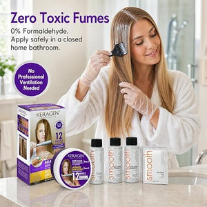 KERAGEN At-Home Hair Straightening Kit for Blonde Hair – Formaldehyde-Free Smoothing Treatment for Frizz-Prone Hair | 12-Week Humidity-Proof Results | Fine, Medium & Coarse Hair Types | Organic Ingredients