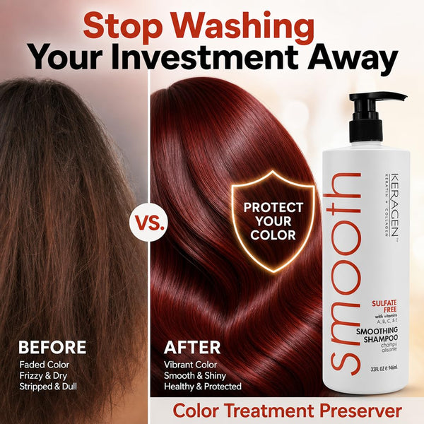 KERAGEN Smoothing Shampoo & Conditioner - Keratin & Collagen Infused Frizz Control System
