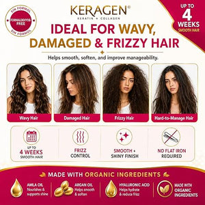 KERAGEN Smoothing Hair Treatment Kit – Frizz Control for Frizzy Hair | At-Home Use, No Flat Iron Required
