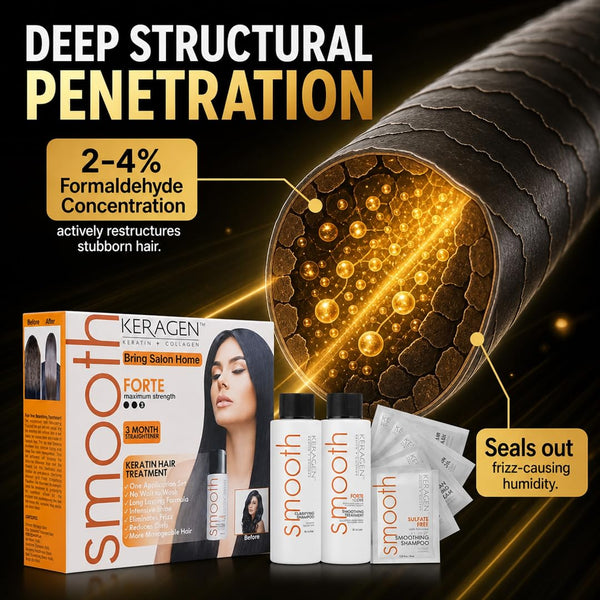 KERAGEN Brazilian Keratin Treatment - Professional Smoothing Kit for Frizzy Hair