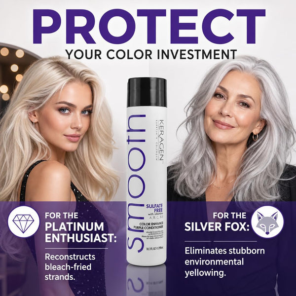 KERAGEN Sulfate-Free Color Enhance Purple Conditioner – Neutralizes Yellow Tones for Blonde & Silver Hair, with Keratin, Panthenol, Vitamins, Collagen & Jojoba Oil - Beauty Market Online