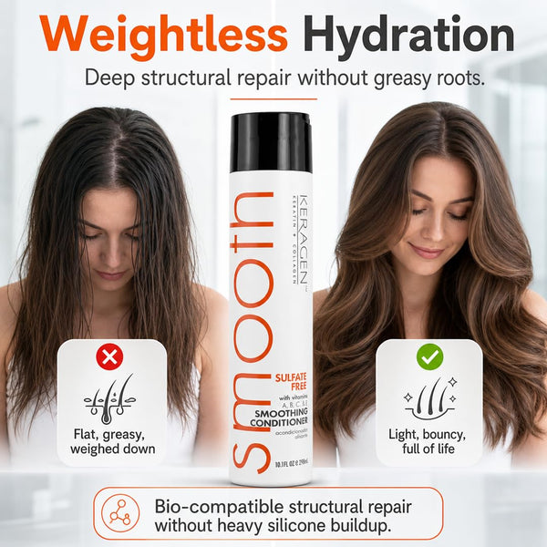 KERAGEN Smoothing Shampoo & Conditioner - Keratin & Collagen Infused Frizz Control System