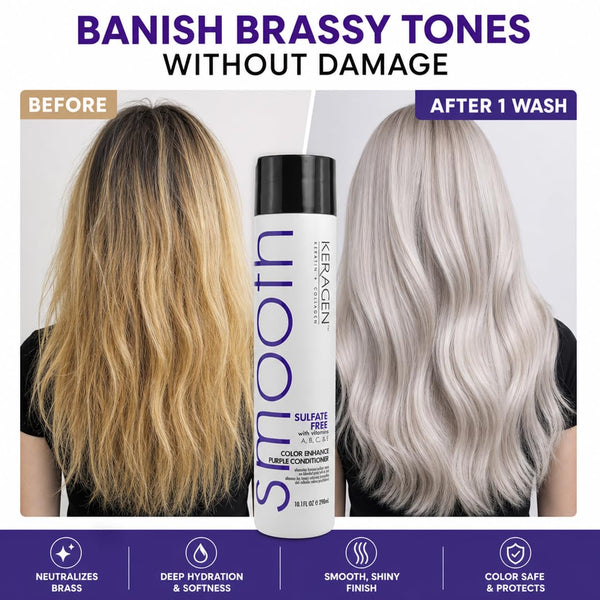 KERAGEN Sulfate-Free Color Enhance Purple Conditioner – Neutralizes Yellow Tones for Blonde & Silver Hair, with Keratin, Panthenol, Vitamins, Collagen & Jojoba Oil - Beauty Market Online