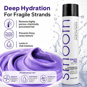 KERAGEN Sulfate-Free Color Enhance Purple Conditioner – Neutralizes Yellow Tones for Blonde & Silver Hair, with Keratin, Panthenol, Vitamins, Collagen & Jojoba Oil - Beauty Market Online