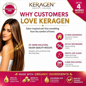KERAGEN Smoothing Hair Treatment Kit – Frizz Control for Frizzy Hair | At-Home Use, No Flat Iron Required