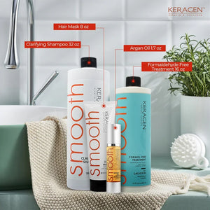 KERAGEN Brazilian Keratin Treatment Kit - Formaldehyde-Free Smoothing System with Argan Oil - Keragen