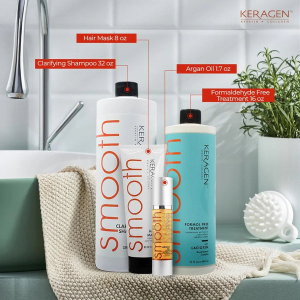 KERAGEN Brazilian Keratin Treatment Kit - Formaldehyde-Free Smoothing System with Argan Oil - Keragen