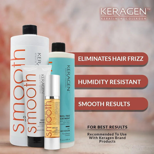 KERAGEN Brazilian Keratin Treatment Kit - Formaldehyde-Free Smoothing System with Argan Oil - Keragen