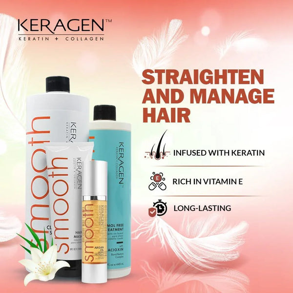 KERAGEN Brazilian Keratin Treatment Kit - Formaldehyde-Free Smoothing System with Argan Oil - Keragen