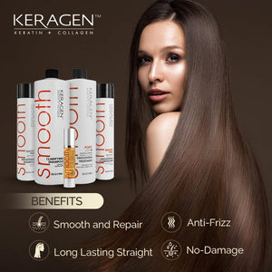 Keragen Brazilian Keratin Hair Treatment – Premium Straightening Cream, Sulfate-Free Anti-Frizz Formula, Perfect for Dry & Damaged Hair, Complete Kit Combo Set - Keragen