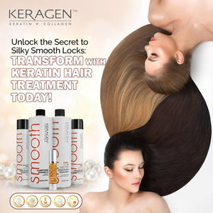 Keragen Brazilian Keratin Hair Treatment – Premium Straightening Cream, Sulfate-Free Anti-Frizz Formula, Perfect for Dry & Damaged Hair, Complete Kit Combo Set - Keragen