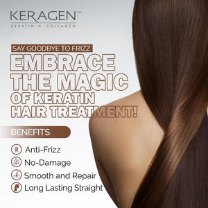 KERAGEN Brazilian Keratin Smoothing Treatment - Professional Frizz Control & Hair Straightening System - Keragen