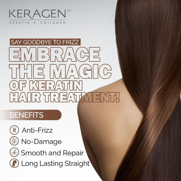 KERAGEN Brazilian Keratin Smoothing Treatment - Professional Frizz Control & Hair Straightening System - Keragen