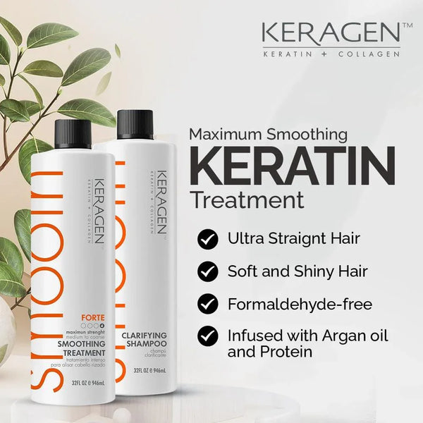 KERAGEN Brazilian Keratin Smoothing Treatment - Professional Frizz Control & Hair Straightening System - Keragen