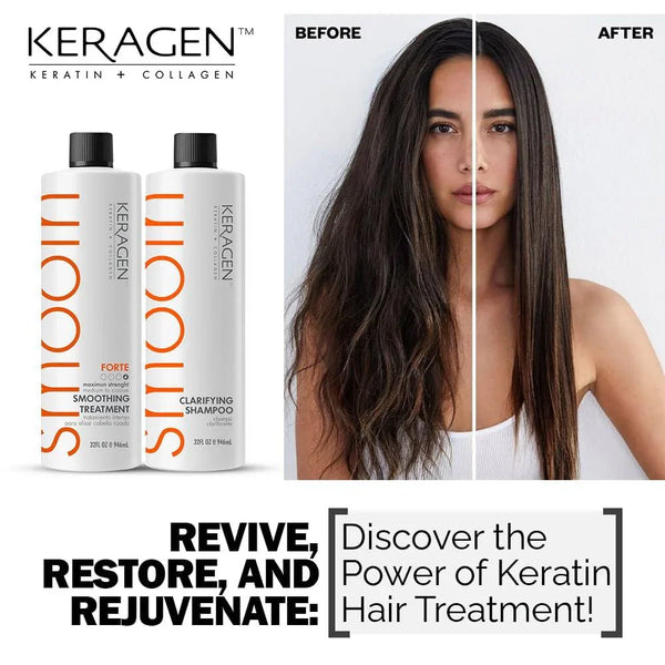 KERAGEN Brazilian Keratin Smoothing Treatment - Professional Frizz Control & Hair Straightening System - Keragen