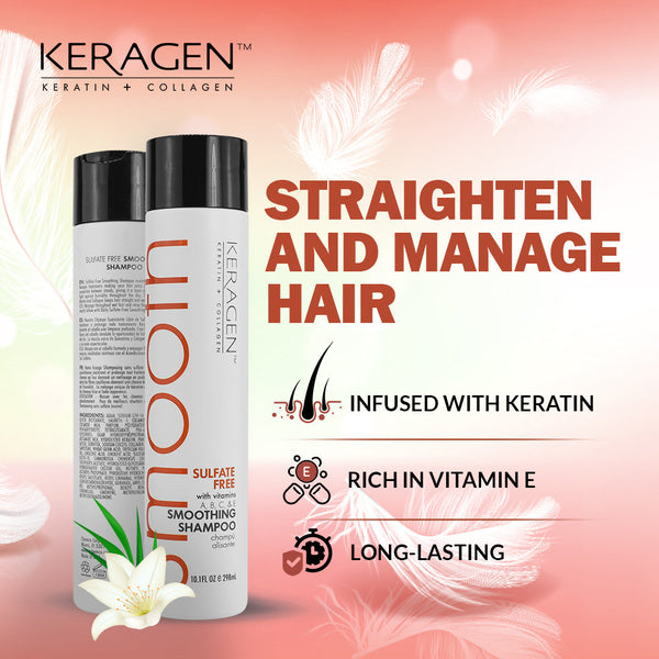KERAGEN Smoothing Shampoo & Conditioner - Keratin & Collagen Infused Frizz Control System - Keragen