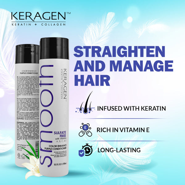 KERAGEN Sulfate-Free Color Enhance Purple Conditioner – Neutralizes Yellow Tones for Blonde & Silver Hair, with Keratin, Panthenol, Vitamins, Collagen & Jojoba Oil - Beauty Market Online