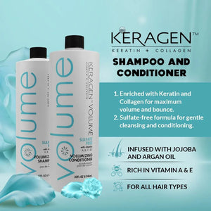 Keragen Volumizing Shampoo and Conditioner Set - 32oz - Keragen