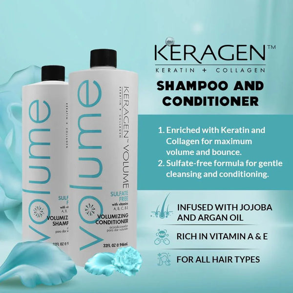Keragen Volumizing Shampoo and Conditioner Set - 32oz - Keragen