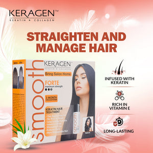 KERAGEN Brazilian Keratin Smoothing Treatment, Blowout Straightening System for Dry & Damaged Hair – Forte, Sulfate-Free – Eliminates Curls & Frizz, Medium to Coarse Hair - Beauty Market Online