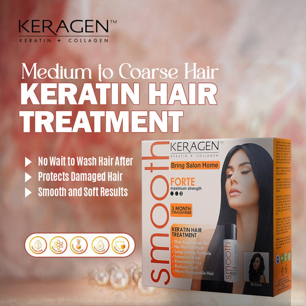 KERAGEN Brazilian Keratin Smoothing Treatment, Blowout Straightening System for Dry & Damaged Hair – Forte, Sulfate-Free – Eliminates Curls & Frizz, Medium to Coarse Hair - Beauty Market Online