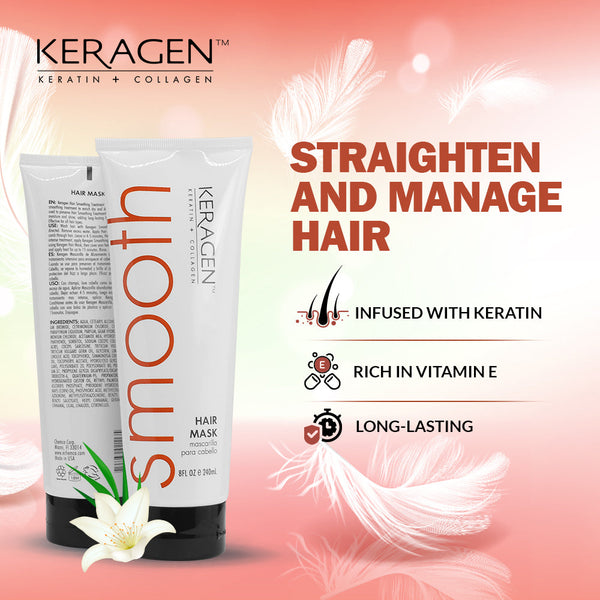 KERAGEN - Deep Moisturizing Hair Mask for Dry & Damaged Hair (8 Oz) - Repairs, Restores, Frizz-Free, Infused with Keratin, Panthenol, Collagen & Jojoba Oil - Beauty Market Online