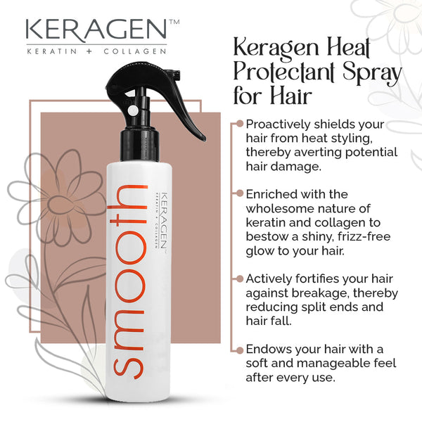 KERAGEN Heat Protectant Spray - Thermal Protection with Keratin & Collagen - Keragen