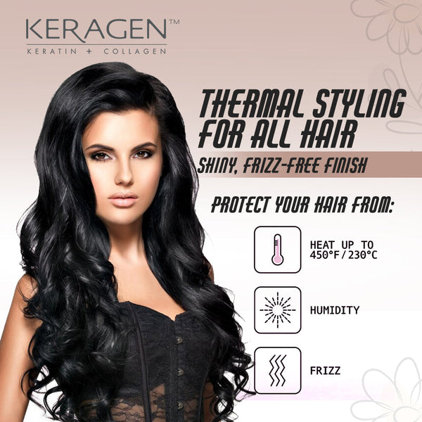 KERAGEN Heat Protectant Spray - Thermal Protection with Keratin & Collagen - Keragen