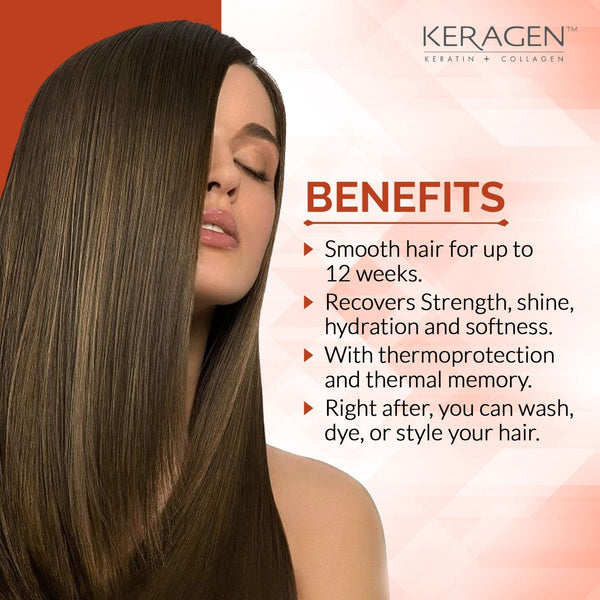 KERAGEN Brazilian Keratin Treatment - Professional Smoothing Kit for Frizzy Hair - Keragen